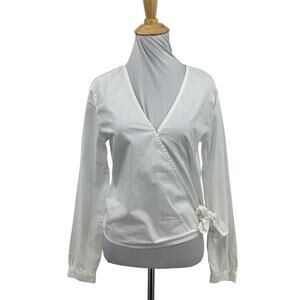 Gap Top Womens XS Extra Small Optic White Cotton Long Sleeve Wrap Tie Side Crop